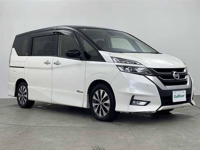 日産 セレナ ハイウェイスター 鹿児島県 2017(平29)年 8.5万km ブリリアントホワイトパール 2トーン 純正9インチナビ/(CD/DVD/BT/フルセグTV)/純正フリップダウンモニター/両側パワースライドドア/プロパイロット/アラウンドビューモニター/エマージェンシーブレーキ/レーンキープアシスト/オートライト/電動パーキングブレーキ/オートホールド機能/純正アルミホイール/リアサンシェード