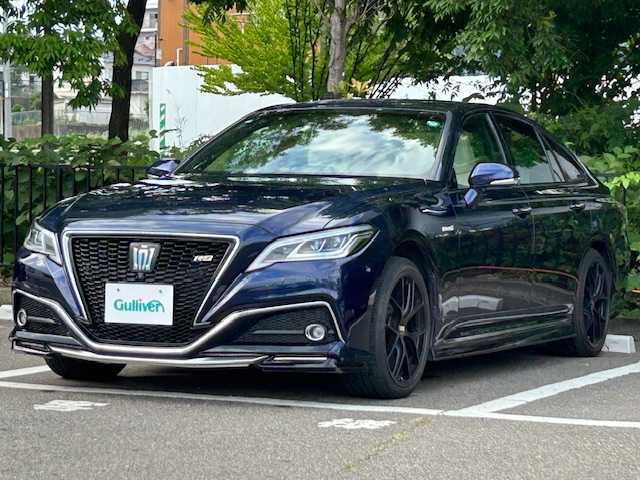 トヨタ クラウン ハイブリッド RS アドバンス Four 宮城県 2018(平30)年 6.3万km ダークブルーマイカ 4WD/TRDエアロ/トヨタセーフティセンス/・プリクラッシュセーフティ/・オートマチックハイビーム/・ロードサインアシスト/・先行車発進告知機能/・レーントレーシングアシスト/・レーダークルーズコントロール/純正SDナビ/CD/DVD再生機能付き/バックカメラ/全方位車外カメラ/フルセグTV/パドルシフト/純正ビルドインETC2.0/パワーシート/シートメモリー/シートヒーター/エアシート/ステアリングヒーター/BBSアルミホイール/純正フロアマット