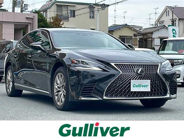 レクサス ＬＳ 500 バージョンL 大阪府 2018(平30)年 5.2万km グラファイトブラックガラスフレーク 純正ナビ（フルセグTV/Bluetooth/AM・FM）/全周囲カメラ/デジタルインナーミラー/メモリー付きパワーシート（運転席・助手席）/ヘッドアップディスプレイ/クルーズコントロール/3眼LEDライト/エアーサスペンション/ETC2．0/シートヒーター/エアーシート/後部座席電動サンシェード/プッシュスタート/パドルシフト/アイドリングストップ/ブラインドスポットモニター/パワーバックドア/純正19インチアルミホイール
