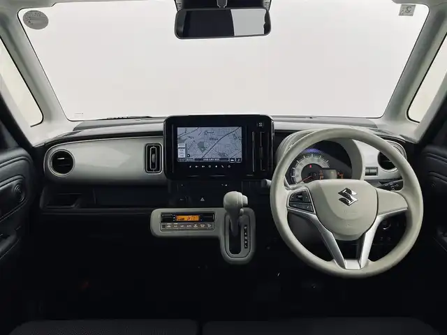 スズキ ワゴンＲ スマイル HYBRID S 道央・札幌 2024(令6)年 0.3万km シフォンアイボリーメタリック 4WD/純正9インチメモリナビ/　(AM/FM/CD/DVD/BT/AppleCarPlay)/フルセグTV/全方位カメラ/両側パワースラードドア/前席シートヒーター/後方コーナーセンサー/アイドリングストップ/横滑り防止装置/デュアルブレーキサポート/レーンキープアシスト/標識検知機能/先行車発進お知らせ/誤発進抑制機能/後方誤発進抑制機能/オートライト/ステアリングスイッチ/スマートキー2本