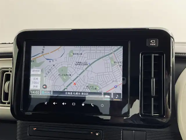 スズキ ワゴンＲ スマイル HYBRID S 道央・札幌 2024(令6)年 0.3万km シフォンアイボリーメタリック 4WD/純正9インチメモリナビ/　(AM/FM/CD/DVD/BT/AppleCarPlay)/フルセグTV/全方位カメラ/両側パワースラードドア/前席シートヒーター/後方コーナーセンサー/アイドリングストップ/横滑り防止装置/デュアルブレーキサポート/レーンキープアシスト/標識検知機能/先行車発進お知らせ/誤発進抑制機能/後方誤発進抑制機能/オートライト/ステアリングスイッチ/スマートキー2本
