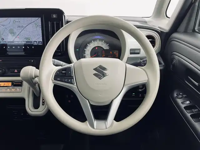 スズキ ワゴンＲ スマイル HYBRID S 道央・札幌 2024(令6)年 0.3万km シフォンアイボリーメタリック 4WD/純正9インチメモリナビ/　(AM/FM/CD/DVD/BT/AppleCarPlay)/フルセグTV/全方位カメラ/両側パワースラードドア/前席シートヒーター/後方コーナーセンサー/アイドリングストップ/横滑り防止装置/デュアルブレーキサポート/レーンキープアシスト/標識検知機能/先行車発進お知らせ/誤発進抑制機能/後方誤発進抑制機能/オートライト/ステアリングスイッチ/スマートキー2本