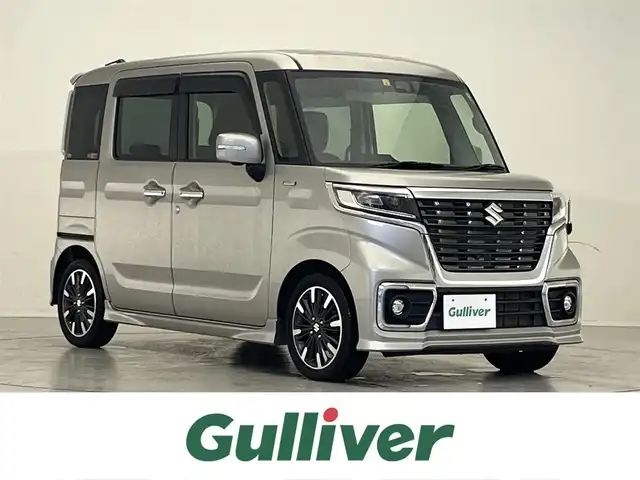 スズキ スペーシア カスタム HYBRID XS ターボ 滋賀県 2018(平30)年 2.8万km スチールシルバーM 禁煙車/純正ナビ/（CD/DVD/BT/フルセグ）/両側電動スライドドア/全方位カメラ/シートヒーター/衝突被害軽減ブレーキ/クルーズコントロール/横滑り防止装置/アイドリングストップ/コーナーセンサー/パドルシフト/LEDヘッドライト/HUD/ステアリングスイッチ/革巻きステアリング/レーンキープアシスト/オートライト