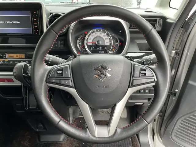 スズキ スペーシア カスタム HYBRID XS ターボ 滋賀県 2018(平30)年 2.8万km スチールシルバーM 禁煙車/純正ナビ/（CD/DVD/BT/フルセグ）/両側電動スライドドア/全方位カメラ/シートヒーター/衝突被害軽減ブレーキ/クルーズコントロール/横滑り防止装置/アイドリングストップ/コーナーセンサー/パドルシフト/LEDヘッドライト/HUD/ステアリングスイッチ/革巻きステアリング/レーンキープアシスト/オートライト