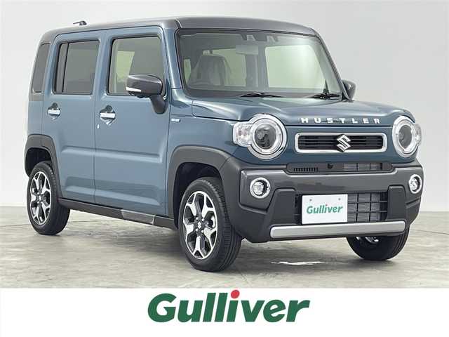 スズキ ハスラー HYBRID X 千葉県 2025(令7)年 0.1万km未満 デニムブルー ガンメタリック 2トーン セーフティサポート（予防安全技術）/・デュアルカメラブレーキサポート/・誤発進抑制機能/・車線逸脱抑制機能/・車線逸脱警報機能/・ふらつき警報機能/・先行車発進お知らせ機能/・アダプティブクルーズコントロール/・ハイビームアシスト/・標識認識機能/・後退時ブレーキサポート/・後方誤発進抑制機能/純正9インチメモリーナビ/・地デジTV/・DVD/CD/・スマートフォン連携機能/・USBソケット/・全方位モニター用カメラ/LEDヘッドランプ/SRSサイドエアバッグ/カーテンエアバッグ/リヤパーキングセンサー（後方誤発進抑制機能付）/運転席助手席シートヒーター