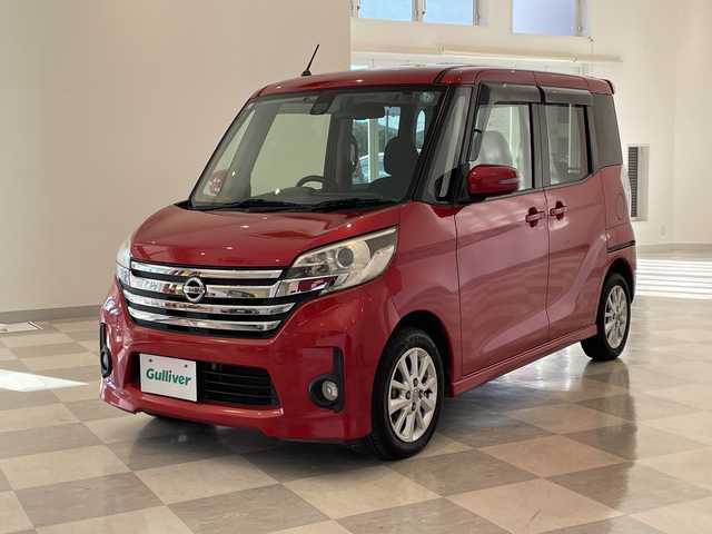 日産 デイズ ルークス ハイウェイスターX 福井県 2015(平27)年 7.7万km スパークリングレッドM 禁煙車/KENWOODメモリナビ【md- z702 】/(Bluetooth/DVD/CD/AM/FM)/フルセグTV/アラウンドビューモニター/ETC/両側電動スライドドア/衝突被害軽減システム/HIDヘッドライト/フォグライト/純正14インチアルミホイール/プッシュスタート/スマートキー/スペアキー/アイドリングストップ/横滑り防止装置/ドアバイザー
