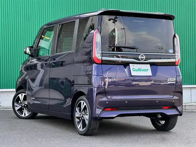 日産 ルークス HWS Gターボ プロパイロットED 宮城県 2021(令3)年 1.9万km アメジストパープル 快適パックA/・プラズマクラスター付リアシーリングファン/・撥水加工シート/・パーソナルテーブル（後席）/・USBソケット（助手席シートバック）/・ロールサンシェード（リアドア）/＝＝＝/インテリジェントエマージェンシーブレーキ/踏み間違い衝突防止アシスト/インテリジェントLI（車線逸脱防止支援システム）/LDW（車線逸脱警報）/インテリジェントFCM（前方衝突予測警報）/インテリジェントDA（ふらつき警報）/標識検知機能/コーナーセンサー/インテリジェントアラウンドビューモニター/カロッツェリア9インチナビ/・CD/DVD/・Bluetooth/・フルセグTV/ハンズフリー両側パワースライドドア/革巻きステアリング/ステアリングスイッチ/電動パーキングブレーキ/ブレーキホールド/アダプティブLEDヘッドランプ/フォグランプ/オートライト/スマートキー＆プッシュスタート/電動格納ミラー/純正15インチAW/フロアマット/W/サイド/カーテン/ニーエアバッグ