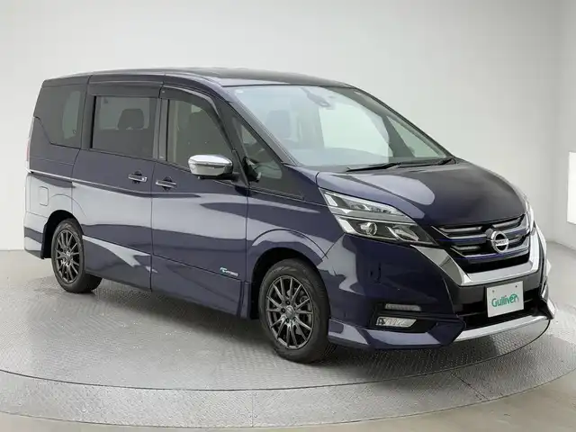 日産 セレナ ハイウェイスター Vセレクション 兵庫県 2018(平30)年 4.3万km アズライトブルー 純正SDナビ/（CD/DVD/SD/Bluetooth/フルセグTV）/バックカメラ/アラウンドビューモニター/プロパイロット/パーキングアシスト/アダクティブクルーズコントロール/エマージェンシーブレーキ/LKA/コーナーセンサー（前後）/インテリジェントルームミラー/フリップダウンモニター/横滑り防止装置/盗難防止装置/カーテンエアバッグ/両側パワースライドドア/LEDヘッドライト/フォグランプ/オートライト/ビルトインETC/ドライブレコーダー（前後）/社外16インチアルミホイール/社外フロアマット/ドアバイザー/スマートキー/アイドリングストップ/3列シート/ウォークスルー