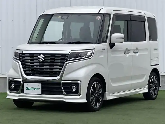 スズキ スペーシア カスタム HYBRID XS 香川県 2020(令2)年 3.1万km ピュアホワイトP 登録時走行距離：30840km/エクリプスナビ/　CD DVD BT フルセグTV/バックカメラ/両側パワースライドドア/衝突被害軽減装置/レーンキープアシスト/クリアランスソナー/LEDヘッドライト/オートライト/フォグランプ/横滑り防止装置/アイドリングストップ/ETC/ハーフレザーシート/シートヒーター/サーキュレーター/ロールサンシェード/ISOFIX/プッシュスタート/スマートキー