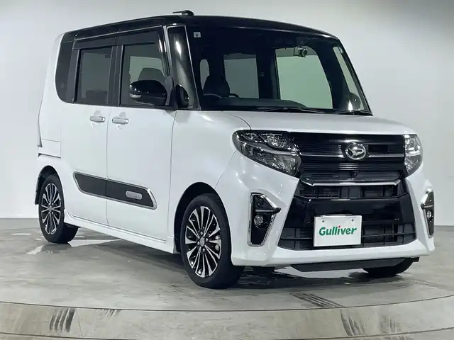 ダイハツ タント カスタム RS 福岡県 2019(令1)年 2.6万km ブラックマイカメタリック/シャイニングホワイトパール 純正ナビ9型/（BT/CD/DVD/AM/FM/iPod/SD）/フルセグTV/ETC/コーナーセンサー前後/レーンキープアシスト/ハンドル支援　/パーキングアシスト/先行車発信お知らせ機能/標識認識機能/衝突被害軽減システム/横滑り防止/運転席ロングスライド/レーダークルーズコントロール/ステアリングスイッチ/全方位カメラ/両側パワースライド/ハーフレザー/オートライト/オートハイビーム/純正フロアマット/純正15インチアルミ/ドアバイザー/スマートキー/取説