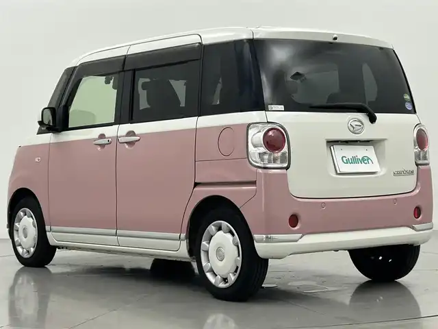 ダイハツ ムーヴ キャンバス G メイクアップ リミテッド　SAⅢ 熊本県 2020(令2)年 4.2万km パールホワイトⅢ/ブルーミングピンクメタリック 禁煙車　/純正ナビ（ＣＤ・ＤＶＤ・フルセグ・ＢＴ・ＳＤ・ＵＳＢ）/全周囲カメラ　/純正前方ドライブレコーダー　/ＥＴＣ　/両側パワースライドドア　/後ろのみクリアランスソナー　/衝突軽減ブレーキ　/レーンキープアシス/横滑り防止/アイドリングストップ/純正フロアマット/オートライト/オートマチックハイビーム/LEDヘッドライト/フォグランプ/スマートキー/プッシュスタート/スペアキー1本/保証書/取扱説明書