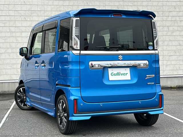 スズキ スペーシア カスタム HYBRID XS 茨城県 2018(平30)年 1.5万km ブリスクブルーM 純正SDナビ＆地デジTV【MDV-D3088TW】/(地デジTV・CD・DVD・BT・ラジオ再生)/ヘッドアップディスプレイ/社外ドライブレコーダー（フロント）/純正ETC/被害軽減システム/プッシュスタート/バックカメラ/アイドリングストップ/サイドエアバック/両側パワースライドドア