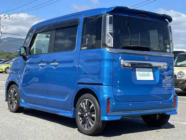 スズキ スペーシア カスタム HYBRID XS 佐賀県 2018(平30)年 1.5万km ブリスクブルーM 純正8インチSDナビゲーション/・フルセグTV/CD/DVD/SD/Bluetooth/全方位モニター/前方ドライブレコーダー/ビルトインETC/ヘッドアップディスプレイ/両側パワースライドドア/天井サーキュレーター/ハーフレザーシート/D席シートヒーター/後席サンシェード/ISOFIX対応/革巻きステアリング/ステアリングリモコン/純正15インチアルミホイール/純正LEDヘッドライト/・オートマチックハイビーム/純正LEDフォグランプ/純正フロアマット/純正ドアバイザ―/デュアルセンサーブレーキサポート/車線逸脱警報機能/パーキングセンサー