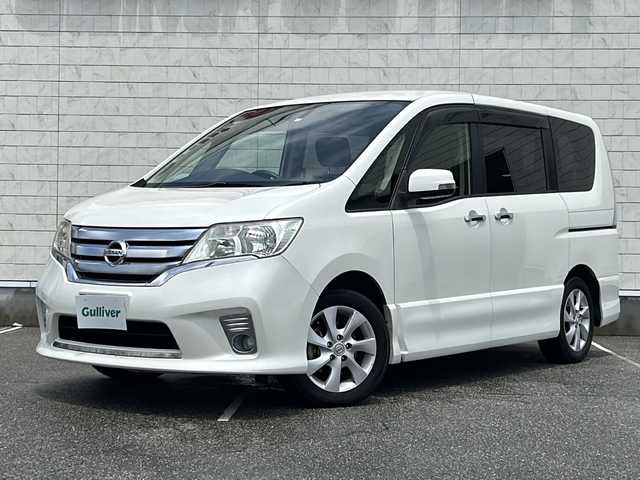 日産 セレナ ハイウェイスター Vセレクション 富山県 2012(平24)年 7.4万km ブリリアントホワイトパール 社外SDナビ/Ｂｌｕｅｔｏｏｔｈ/バックカメラ/両側パワースライドドア/バックカメラ/クルーズコントロール/純正ＡＷ１６インチ/リアモニター/ウォークスルー/スマートキー/プッシュスタート/フロアマット/Wエアバック