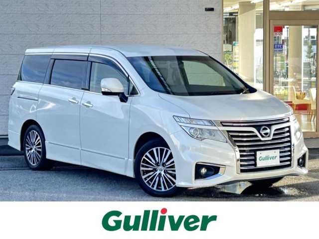 日産 エルグランド 250ハイウェイスター 兵庫県 2014(平26)年 9.4万km ブリリアントホワイトパール ワンオーナー/純正ナビ/CD/DVD/BT/フルセグTV/ETC/バックカメラ/クルーズコントロール/純正フリップダウンモニター/両側パワースライドドア/前後コーナーセンサー/前方ドライブレコーダー/ハーフレザーシート/オートライト/スマートキー/電動格納ミラー/純正フロアマット/ドアバイザー/純正アルミ18インチ/取扱説明書・保証書