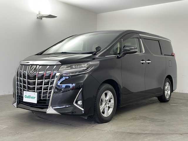 トヨタ アルファード X 兵庫県 2018(平30)年 5.4万km ブラック ・11インチアルパインナビ/・Bluetooth/フルセグTV/CD/DVD/SD/USB/・Toyota Safety Sense/・プリクラッシュセーフティ/・レーントレーシングアシスト［LTA］/・レーダークルーズコントロール（全車速追従機能付）/・ロードサインアシスト［RSA］/・オートマチックハイビーム［AHB］/・先行車発進告知機能［TMN］/・クリアランスソナー＆バックソナー/・ドライブスタートコントロール/・VDIM/・横滑り防止装置/・アルパインリアフリップダウンモニター/・片側パワースライドドア/・ステアリングリモコン/・電動パーキングブレーキ/・ブレーキホールド/・ハーフレザー調シートカバー/・純正フロアマット/・LEDオートライト/・フォグランプ/・純正16インチアルミホイール/・ビルドインETC/・スマートキー/・スペアキー/・W＋サイドエアバッグ/・カーテンエアバッグ