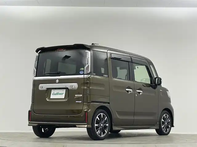 スズキ スペーシア カスタム HYBRID XS ターボ 埼玉県 2018(平30)年 3.7万km ブレイブカーキP 純正ナビ　両側電動スライドドア　全方位カメラ　シートヒーター　ＨＵＤ　ＥＴＣ　ドライブレコーダー　ＬＥＤヘッドライト　クルコン　ＭＴモード付ＡＴ　ハーフレザーシート　レーンキープ　衝突軽減