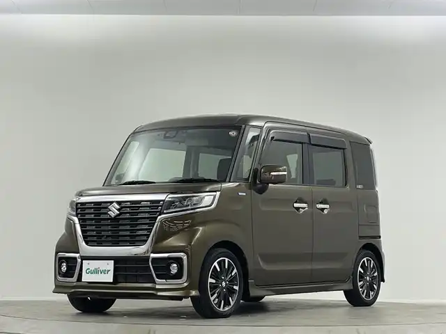スズキ スペーシア カスタム HYBRID XS ターボ 埼玉県 2018(平30)年 3.7万km ブレイブカーキP 純正ナビ　両側電動スライドドア　全方位カメラ　シートヒーター　ＨＵＤ　ＥＴＣ　ドライブレコーダー　ＬＥＤヘッドライト　クルコン　ＭＴモード付ＡＴ　ハーフレザーシート　レーンキープ　衝突軽減