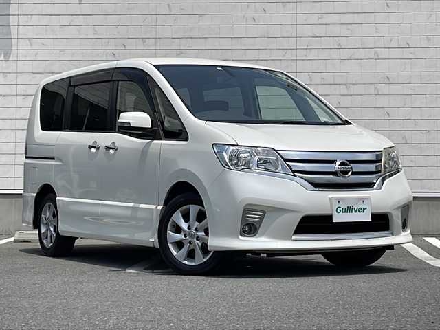日産 セレナ ハイウェイスター Vセレクション 山形県 2012(平24)年 7.8万km ブリリアントホワイトパール ワンオーナー/純正SDナビ/・CD/DVD/BT/MSV/SD/AUX/USB/ラジオ/Alpine後席用モニター/フルセグTV/バックカメラ/ビルトインETC/クルーズコントロール/両側パワースライドドア/オートライト/フォグランプ/プッシュスタート/スマートキー/ヘッドライトレベライザー/アイドリングストップ/純正16インチAW/保証書/取扱説明書