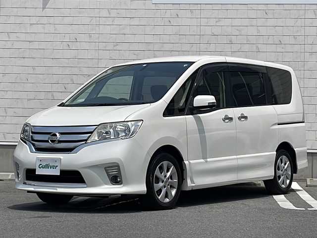 日産 セレナ ハイウェイスター Vセレクション 山形県 2012(平24)年 7.8万km ブリリアントホワイトパール ワンオーナー/純正SDナビ/・CD/DVD/BT/MSV/SD/AUX/USB/ラジオ/Alpine後席用モニター/フルセグTV/バックカメラ/ビルトインETC/クルーズコントロール/両側パワースライドドア/オートライト/フォグランプ/プッシュスタート/スマートキー/ヘッドライトレベライザー/アイドリングストップ/純正16インチAW/保証書/取扱説明書