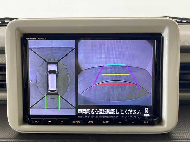 スズキ ラパン L 秋田県 2022(令4)年 2.1万km オフブルーM 4WD/純正ナビ（CD/DVD/BT/フルセグ）/全方位カメラ/バックカメラ/コーナーセンサー/デュアルセンサーブレーキサポート/前席シートヒーター/車線逸脱警報/ドライブレコーダー/ビルトインETC/スマートキー/オートライト/フォグランプ/オートエアコン