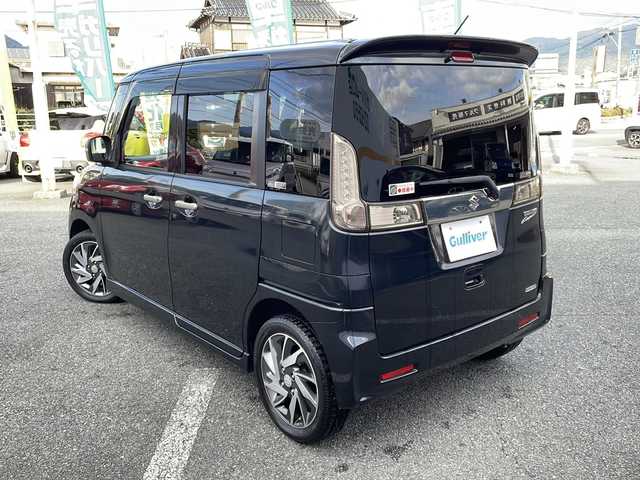 スズキ スペーシア カスタム Jスタイル 山口県 2014(平26)年 11.1万km ブルーイッシュブラックパール3 社外ナビ/DVD/CD/SD/MSV/BT/USB/フルセグTV/両側パワースライドドア/純正HIDヘッドライト/純正フォグランプ/オートライト/純正１５インチアルミホイール/革巻きステアリング/ステアリングスイッチ/前席シートヒーター/衝突被害軽減ブレーキ/横滑り防止/アイドリングストップ/社外黒革調シートカバー/スマートキー×２/純正フロアマット/純正ドアバイザー/ETC/電動格納ウインカードアミラー