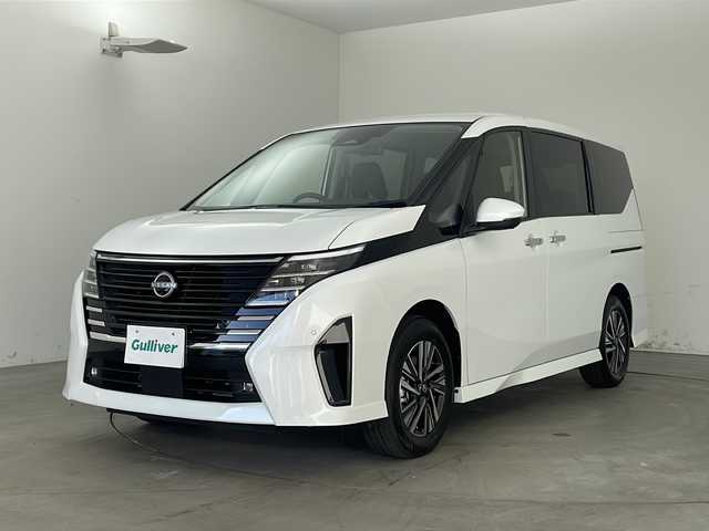 日産 セレナ e－パワー ハイウェイスター V 兵庫県 2025(令7)年 0.1千km プリズムホワイト ・登録済未使用車/・ヘッドランプ オートレベライザー/・アダプティブLEDヘッドライトシステム/・インテリジェントアラウンドビューモニター（移動物 検知機能付）/・インテリジェント ルームミラー/・アドバンスドドライブアシストディスプレイ/・統合型インターフェースディスプレイ/・ワイヤレス充電器/・車載通信ユニット/・ETC2.0ユニット（ビルトインタイプ）/・ドライブレコーダー（前後セット）/・プロパイロット（ナビリンク機能付）+プロパイロット緊急停止支援システム（SOSコール機能付）+SOSコール/・BSM/・純正12.3型ナビ＆フルセグ＆BT＆USB＆HDMI/・フロント、リアソナー/・両側パワースライドドア/・ハンズフリーパワースライドドア/・ステアリングリモコン/・オートホールド/・電子パーキング/・スマートキー/・スペアキー/・プッシュスタート/・純正１６インチアルミホイール/・エマージェンシーブレーキ/・ハンドル支援機能/・ふらつき警報/・先行車発進お知らせ/・標識検知機能/・後側方車両検知警報/・後側方衝突防止支援