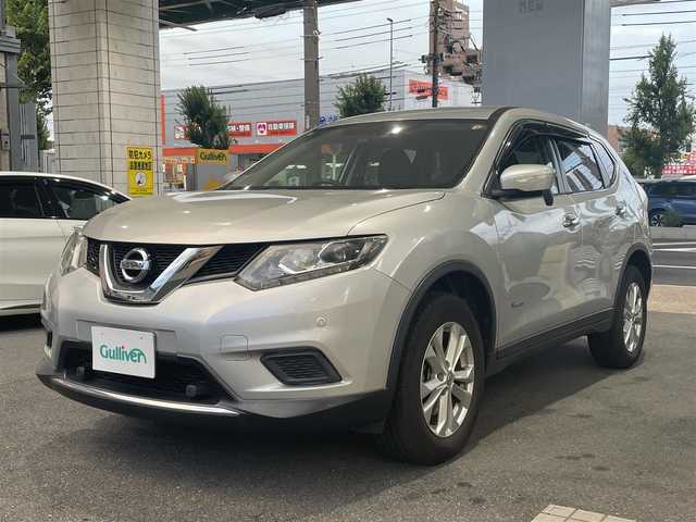 日産 エクストレイル ハイブリッド 20X エマージェンシーブレーキ 愛知県 2016(平28)年 14万km ブリリアントシルバー ワンオーナー/セルクロス／フレーザークロス防水シート/前席シートヒーター/純正メモリナビ〈MM316D-W〉/・フルセグTV/DVD/・Bluetooth/SD/iPod/バックビューカメラ/パワーバックドア/エマージェンシーブレーキパッケージ/・エマージェンシーブレーキ/・踏み間違い衝突防止アシスト/・フロント&バックソナー/・LDW（車線逸脱警報）/・進入禁止標識検知/ETC/前方ドライブレコーダー〈HDR-751G〉/LEDヘッドランプ/純正17インチアルミホイール
