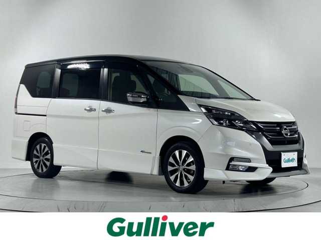 日産 セレナ ハイウェイスター Vセレクション 佐賀県 2018(平30)年 2.8万km ブリリアントホワイトパール 2トーン 純正9インチワイドナビ（MM517D-L）/（CD/DVD/Bluetooth/iPod)/衝突軽減システム/横滑り防止/全周囲カメラ/両側電動スライドドア/クルーズコントロール/前方ドライブレコーダー/ETC/オートライト/アイドリングストップ/ハンズフリードア/純正16インチアルミホイール/純正ドアバイザー/スマートキー