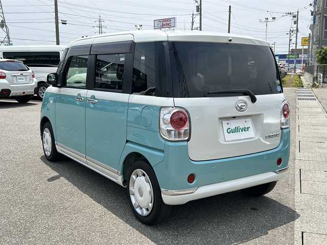 ダイハツ ムーヴ キャンバス G メイクアップ SA Ⅲ 石川県 2018(平30)年 6.9万km パールホワイトⅢ/ファインミントメタリック 2トーン 社外ナビ（AVIC-RZ801）　/　　・フルセグ・CD・DVD・Bluetooth/バックカメラ　/パワースライドドア　/ＥＴＣ/スマアシIII　/ＬＥＤヘッドライト　/ＬＥＤフォグランプ　/スマートキー　/プッシュスタート　/フロアマット/ドアバイザー