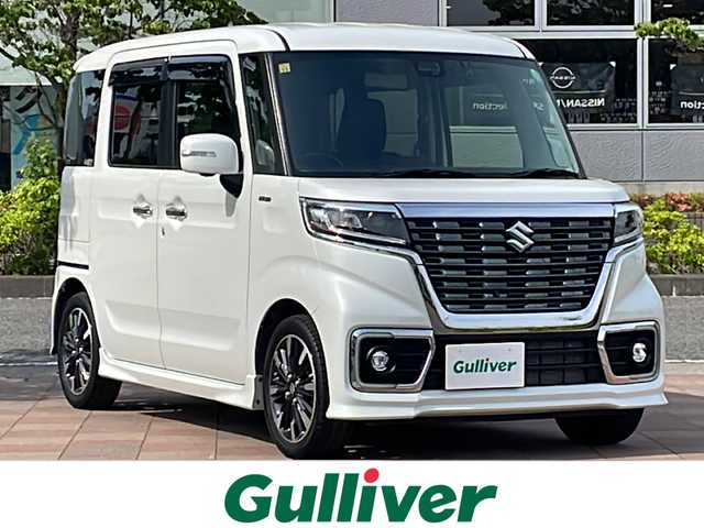 スズキ スペーシア カスタム HYBRID XS 福島県 2018(平30)年 1.7万km ピュアホワイトP デュアルセンサーブレーキサポート/衝突被害軽減ブレーキ/社外ナビゲーション/型番：MDV-L406W/【CD/DVD/USB/TV】/アラウンドビューモニター/ドライブレコーダー/両側電動スライドドア/運転席シートヒーター/ヘッドアップディスプレイ/リアサーキュレーター/シートバックテーブル/リアドアシェード/LEDオートライト/LEDフォグランプ/社外フロアマット/ドアバイザー