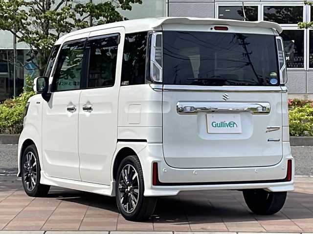 スズキ スペーシア カスタム HYBRID XS 福島県 2018(平30)年 1.7万km ピュアホワイトP デュアルセンサーブレーキサポート/衝突被害軽減ブレーキ/社外ナビゲーション/型番：MDV-L406W/【CD/DVD/USB/TV】/アラウンドビューモニター/ドライブレコーダー/両側電動スライドドア/運転席シートヒーター/ヘッドアップディスプレイ/リアサーキュレーター/シートバックテーブル/リアドアシェード/LEDオートライト/LEDフォグランプ/社外フロアマット/ドアバイザー