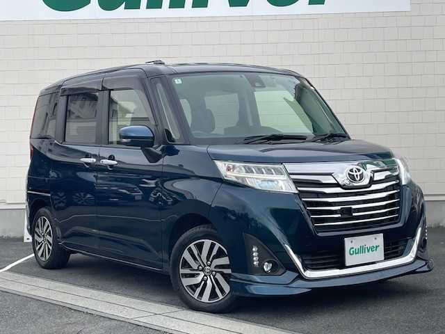 トヨタ ルーミー カスタムG S 静岡県 2018(平30)年 3.4万km ブラックマイカメタリック/レーザーブルークリスタルシャイン 2トーン ●社外9インチナビ/(フルセグ/CD/DVD/Bluetooth)/(X92)/●バックカメラ/●クルーズコントロール/●プリクラッシュセーフティー/●レーントレーシングアシスト/●LEDヘッドライト/●オートライト/●フォグランプ/●電動格納ウインカーミラー/●ETC/●両側パワースライドドア/●純正フロアマット/●ドアバイザー/●前方ドライブレコーダー/●プッシュスタート/●スマートキー/●純正14インチアルミホイール/●ダブルSRS+ABS