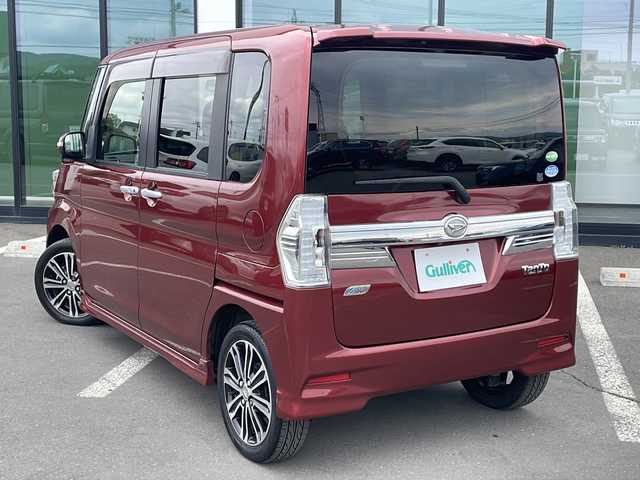 ダイハツ タント カスタム RS SA 道東・釧路十勝 2014(平26)年 7万km ファイアークォーツレッドM ・ターボ/・4WD/・純正SDメモリナビ/(AM・FM・CD・DVD・フルセグ・BT・AUX)/・バックカメラ/・両側パワースライドドア/・横滑り防止機能/・衝突軽減ブレーキ/・純正フロアマット/・電動格納ミラー/・ドアバイザー/・オートライト/・HIDライト/・リアサンシェード