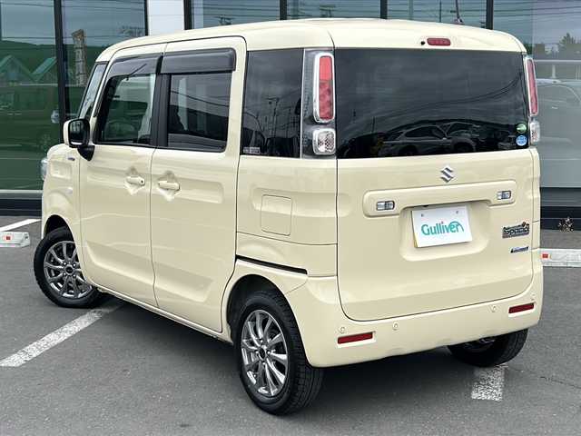 スズキ スペーシア HYBRID X 道東・釧路十勝 2019(令1)年 5.4万km シフォンアイボリーM ・4WD/・純正SDメモリナビ/（CD・DVD・フルセグ・BT・FM・AM）/・全方位カメラ/・両側パワースライドドア/・衝突軽減システム/・車線逸脱警報/・コーナーセンサー/・横滑り防止/・前席シートヒーター/・ステアリングリモコン/・アイドリングストップ/・ドアバイザー/・スマートキー/・プッシュスタート
