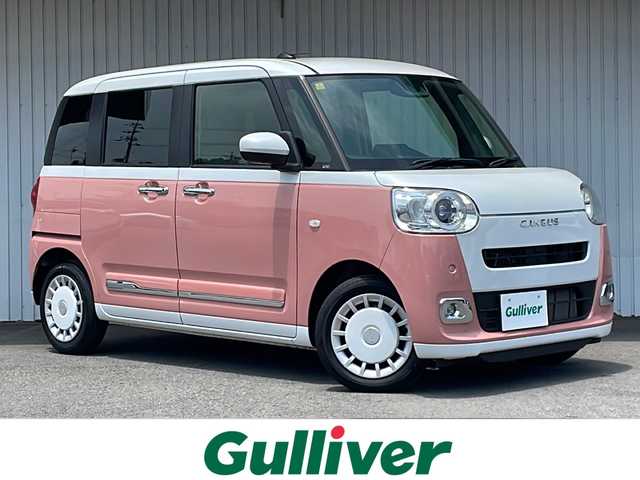 ダイハツ ムーヴ キャンバス ストライプス G ターボ 長野県 2023(令5)年 2.8万km シャイニングホワイトパール/アプリコットピンクメタリック ターボ/両側パワースライドドア/スマートキー/プッシュスタート/バックカメラ/LEDヘッドライト/スマートアシスト/フォグランプ