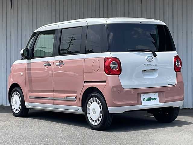 ダイハツ ムーヴ キャンバス ストライプス G ターボ 長野県 2023(令5)年 2.8万km シャイニングホワイトパール/アプリコットピンクメタリック ターボ/両側パワースライドドア/スマートキー/プッシュスタート/バックカメラ/LEDヘッドライト/スマートアシスト/フォグランプ