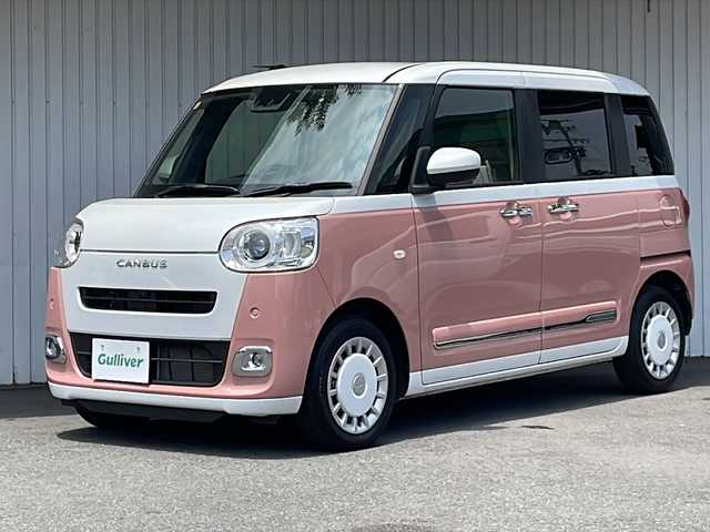 ダイハツ ムーヴ キャンバス ストライプス G ターボ 長野県 2023(令5)年 2.8万km シャイニングホワイトパール/アプリコットピンクメタリック ターボ/両側パワースライドドア/スマートキー/プッシュスタート/バックカメラ/LEDヘッドライト/スマートアシスト/フォグランプ
