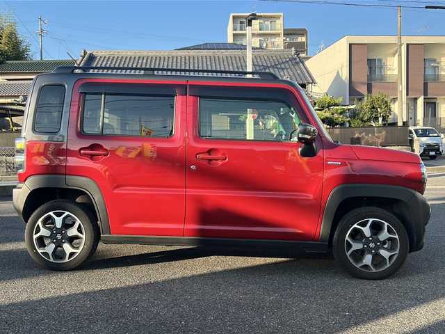 スズキ ハスラー HYBRID X ターボ 愛知県 2023(令5)年 1.3万km フェニックスレッドパール/ガンメタリック2トーンルーフ ・禁煙車/・ワンオーナー/・社外ナビ/フルセグTV/　(CN-HE02WD)/・Bluetooth/USB/・バックカメラ/・ETC/・ドライブレコーダー/・セーフティサポート/・デュアルカメラブレーキサポート/・車線逸脱警報/・ハイビームアシスト/・ふらつき警報/・先行車発進お知らせ/・アダプティブクルコン/・ルーフレール/・純正１５インチアルミ/・LEDオートライト/・フォグランプ/・プッシュスタート/・電動格納ミラーウインカー/・ドアバイザー/・純正フロアマット/・新車保証書/・取扱説明書