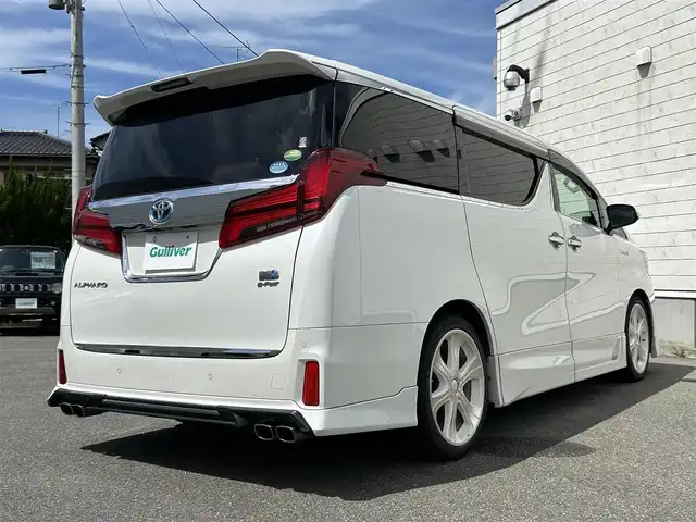 トヨタ アルファードハイブリット SR Cパッケージ 山形県 2019(令1)年 8.2万km ホワイトパールクリスタルシャイン 4WD/純正9インチナビ/ＪＢＬサウンド/純正フリップダウンモニター/全周囲カメラ/ＴＲＤフルエアロ/TRDマフラー/TEIN車高調/トヨタセーフティセンス/レーダークルーズコントロール/デジタルインナーミラー/純正ドライブレコーダー/ビルトインＥＴＣ/黒革シート/シートヒーター&ハンドルヒーター/禁煙車