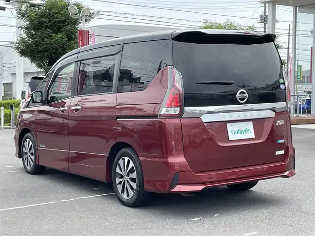日産 セレナ ハイウェイスター 群馬県 2017(平29)年 5.1万km マルーンレッド 2トーン 〇純正9インチナビ/〇フルセグTV/〇バックカメラ/○フリップダウンモニター/〇アラウンドビューモニター/〇ビルトインETC/〇ドライブレコーダー/〇パワースライドドア（両側）/○セーフティパックB/○プロパイロット/〇インテリジェントエマージェンシーブレーキ/〇クルーズコントロール/〇LEDヘッドランプ/〇オートライト/〇純正16インチアルミ/〇革巻きステアリング/〇オートエアコン/〇インテリジェントキー/〇禁煙車