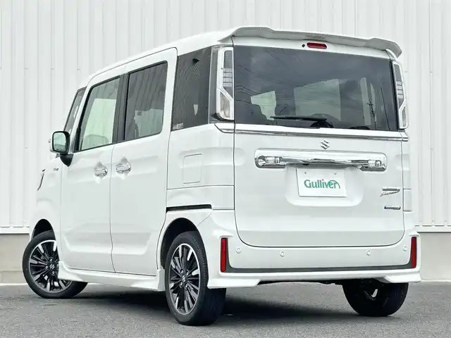 スズキ スペーシア カスタム HYBRID XS 群馬県 2018(平30)年 3.2万km ピュアホワイトP 純正メモリナビ/　AM/FM/CD/Bluetooth/TV//デュアルセンサーブレーキ/レーンキープアシスト/コーナーセンサー/バックカメラ/両側パワースライドドア/AUTOライト/AUTOハイビーム/アイドリングストップ/シートヒーター/LEDヘッドライト/ETC/ステアリングリモコン/純正アルミホイール/純正フロアマット/電動格納ミラー/プッシュスタート/取扱説明書/保証書