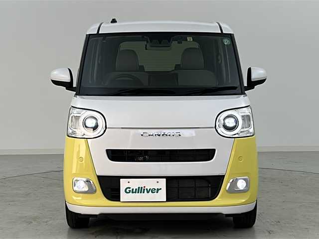 ダイハツ ムーヴ キャンバス ストライプス G 宮城県 2022(令4)年 0.9万km シャイニングホワイトパール/シトラスイエロークリスタルシャイン スマートアシスト/・衝突回避支援ブレーキ機能/・車線逸脱警報/・オートハイビームアシスト/・標識認識機能/・コーナーセンサー/純正10インチスタイリッシュナビ/・CD.DVD.SD.BT.USB.HDMI/フルセグTV/バックモニター/両側パワースライドドア/前後ドライブレコーダー/前席シートヒーター/ETC/LEDヘッドライト/LEDフォグランプ/ホッとカップホルダー/アイドリングストップ/横滑り防止装置/プッシュスタート/スマートキー/ステアリングスイッチ/純正フロアマット/電動格納ミラー