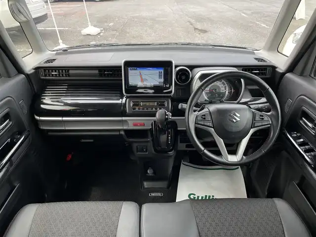 スズキ スペーシア カスタム HYBRID XS ターボ 千葉県 2020(令2)年 3.6万km ブルーイッシュブラックパール3 デュアルセンサーブレーキサポート/純正SDナビ【KXM-E505W】/・CD/DVD/MSV/Bluetooth/フルセグ/バックカメラ/両後パワースライドドア/ハーフレザーシート/運転席シートヒーター/クルーズコントロール/車線逸脱警報/スマートキー/社外前後ドライブレコーダー【ZDR025】/純正ビルトインETC/パドルシフト/コーナーセンサー/純正LEDヘッドライト/フォグランプ/純正15インチアルミホイール/本革巻きステアリング/ドアバイザー/サイド＆カーテンエアバッグ/新車時保証書＆取扱説明書