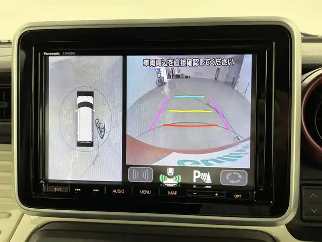 スズキ スペーシア HYBRID X 福岡県 2019(平31)年 3.6万km チアフルピンクM 社外９インチナビ（フルセグＴＶ、ＢＴ）　/全方位カメラ　/前後ドライブレコーダー　/ビルトインＥＴＣ　/両側パワースライドドア　/衝突被害軽減システム　/レーンキープ　/横滑り防止装置　/純正１４インチアルミホイール