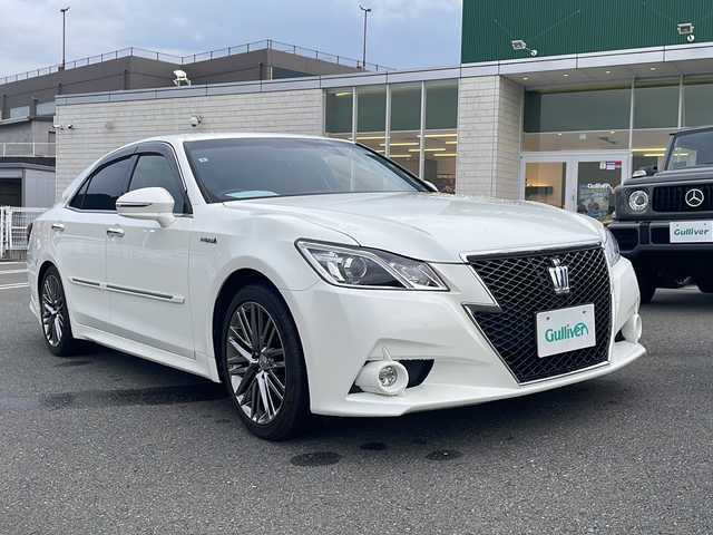 トヨタ クラウン ハイブリッド アスリートS 山梨県 2015(平27)年 5万km ホワイトパールクリスタルシャイン 禁煙車　/純正メーカーナビ　フルセグTV　BT/バックカメラ/レザーシート　シートヒーター　エアーシート/ステアリングヒーター/衝突軽減装置　/ＥＴＣ　/OP18インチAW/ドライブレコーダー/クルーズコントロール　/DN席パワーシート　/ＨＩＤヘッドライト/シートベントレーション
