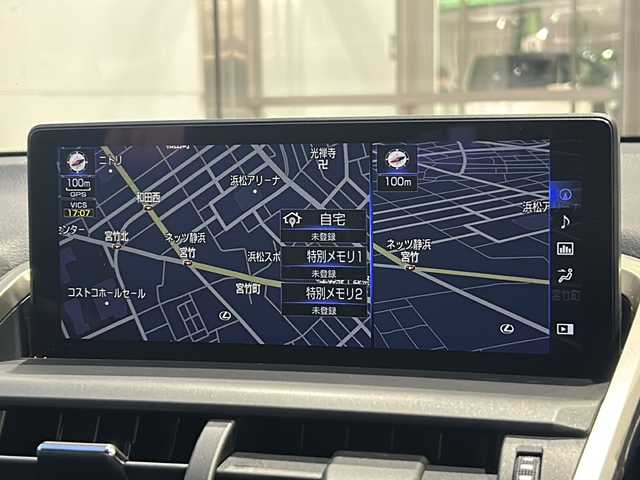 レクサス ＮＸ 300h Fスポーツ 静岡県 2018(平30)年 6.9万km グラファイトブラックガラスフレーク 純正ナビ/・AM/FM/・CD/DVD/・サウンドライブラリ/・SD/・USB/・Bluetooth/・Miracast/・AUX/・フルセグTV/主要装備/・サンルーフ/・ルーフレール/・全方位カメラ/・ブラインドスポットモニター/・３眼ＬＥＤヘッドライト/・ワイヤレス充電/・純正１８インチアルミ/・レーダー探知機/・レーダークルーズコントロール/・ドライブレコーダー/・ヘッドアップディスプレイ/・プリクラッシュセーフティ/・運転席+助手席シートヒーター/・運転席+助手席ベンチレーション/・パワーバックドア/・オートハイビーム/・ステアリングヒーター