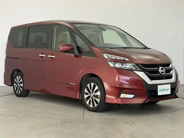 日産 セレナ ハイウェイスター G 愛知県 2017(平29)年 4.9万km マルーンレッド 純正SDナビ（SD確認できず）/全方位カメラ/プロパイロット/両側パワースライドドア/デジタルインナーミラー/純正フリップダウン/ETC/フロアマット/オートライト/スマートキー/純正LEDライト/ハーフレザー/電子パーキング/オートホールド/電動格納ミラー/ロールサンシェード/後席USB差し口/純正16インチAW