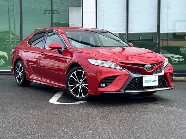 トヨタ カムリ WSレザーパッケージ 岐阜県 2018(平30)年 3.8万km エモーショナルレッドⅡ 登録時走行距離：37250km/TコネクトSDナビ/バックモニター/フルセグテレビ・Bluetooth・CD/レーダークルーズコントロール/ブラインドスポットモニター/前方ドライブレコーダー/レザーシート/シートヒーター/禁煙車/コーナーセンサー/レーンキープアシスト/LEDヘッドライト/オートライト/オートマチックハイビーム/電動リアゲート/USB/パドルシフト/アイドリングストップ