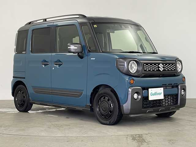 スズキ スペーシア ギア HYBRID XZターボ 鹿児島県 2020(令2)年 2.2万km デニムブルー ガンメタリック 2トーン 社外8インチナビ/（CD/DVD/BT/フルセグTV）/両側パワースライドドア/衝突被害軽減ブレーキ/全方位カメラ/ルーフレール/ドライブレコーダー/シートヒーター/オートライト/後席サンシェード/ビルトインETC/スマートキー/プッシュスタート